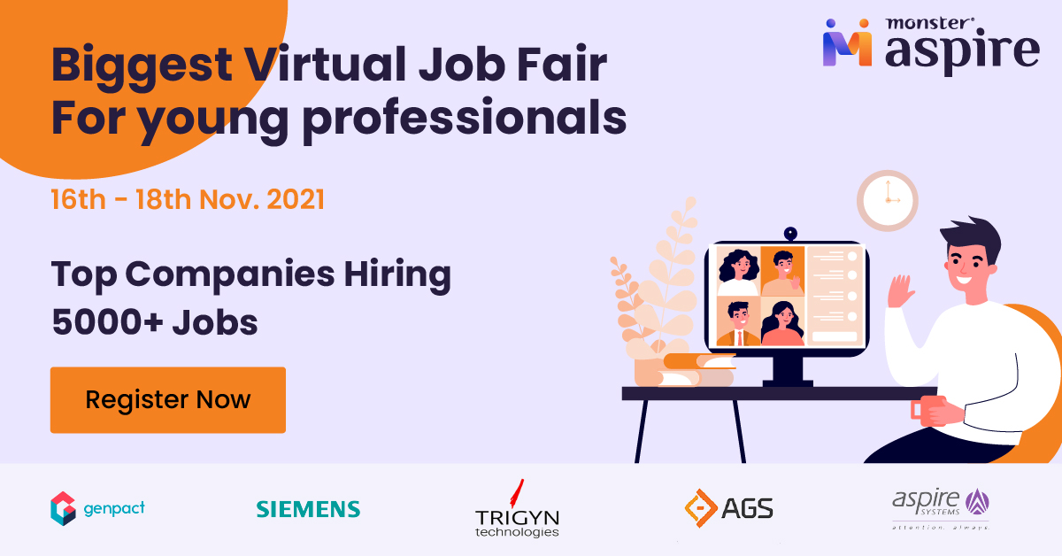 Biggest Virtual Job Fair | Freshers | 5000+ Jobs | Across India | 16th to 18th November 2021