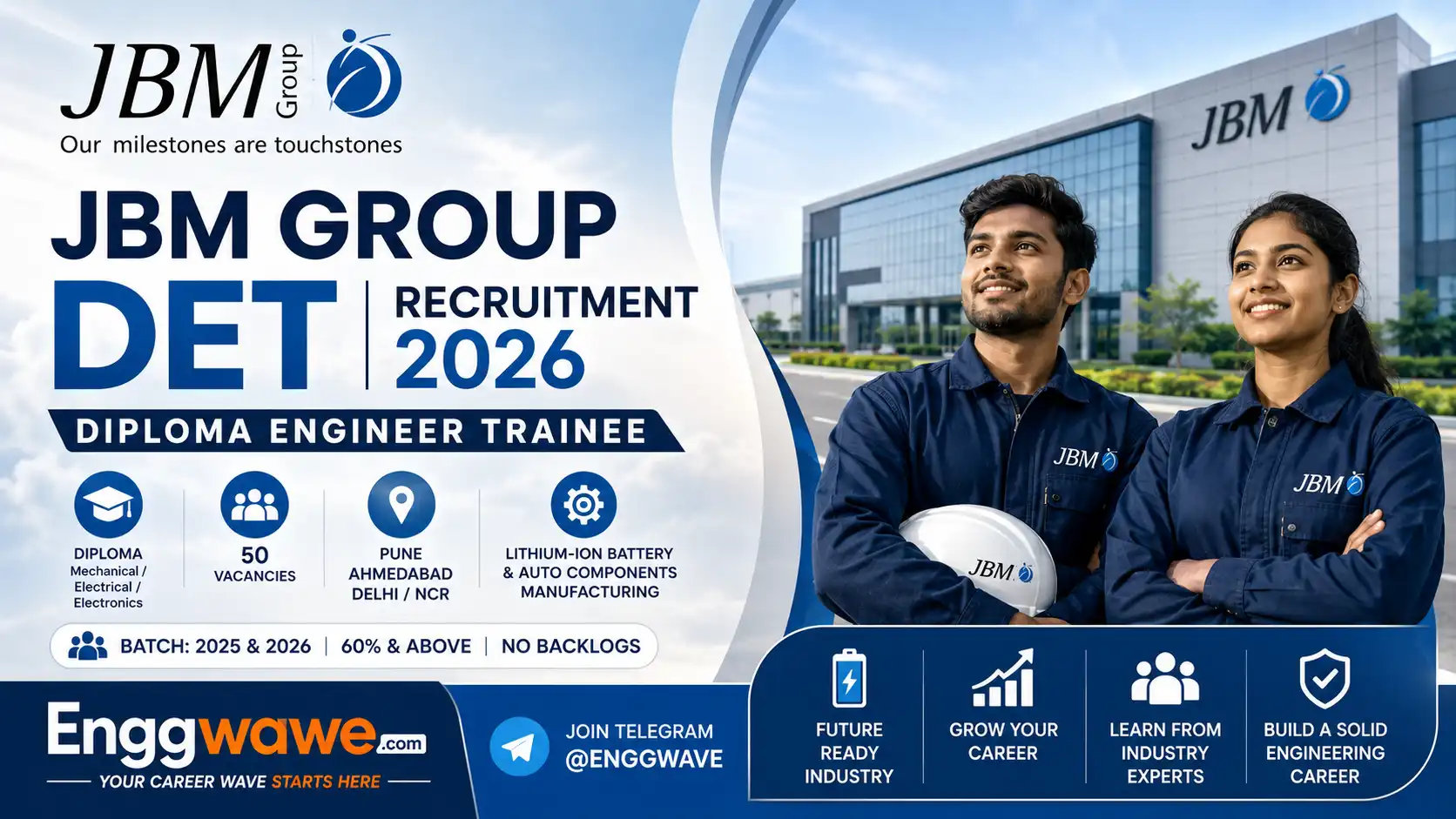JBM Group DET Recruitment 2026 Diploma Engineer Trainee Jobs for Mechanical Electrical and Electronics Diploma Graduates