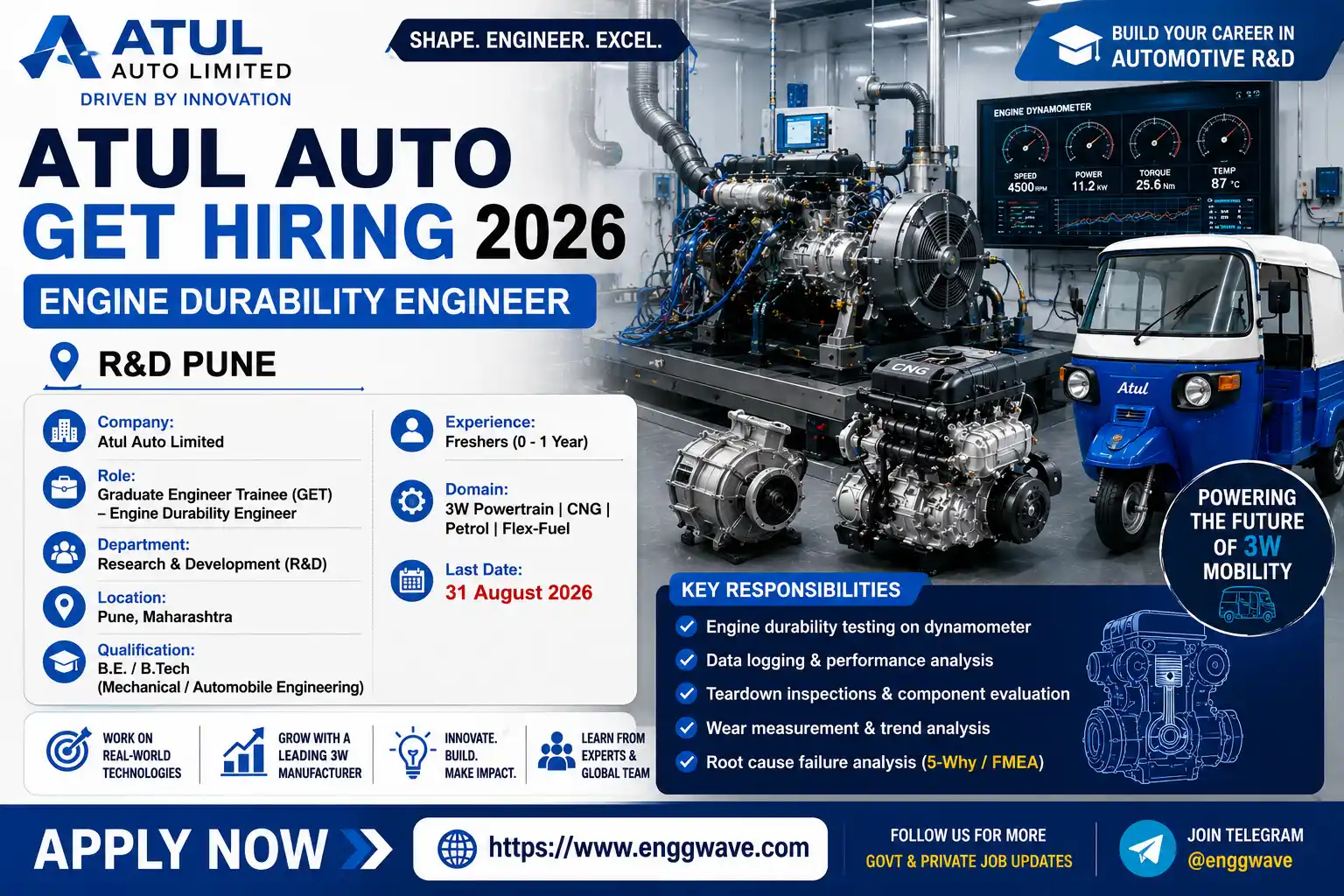 Atul Auto GET Recruitment 2026 Engine Durability Engineer Job Banner