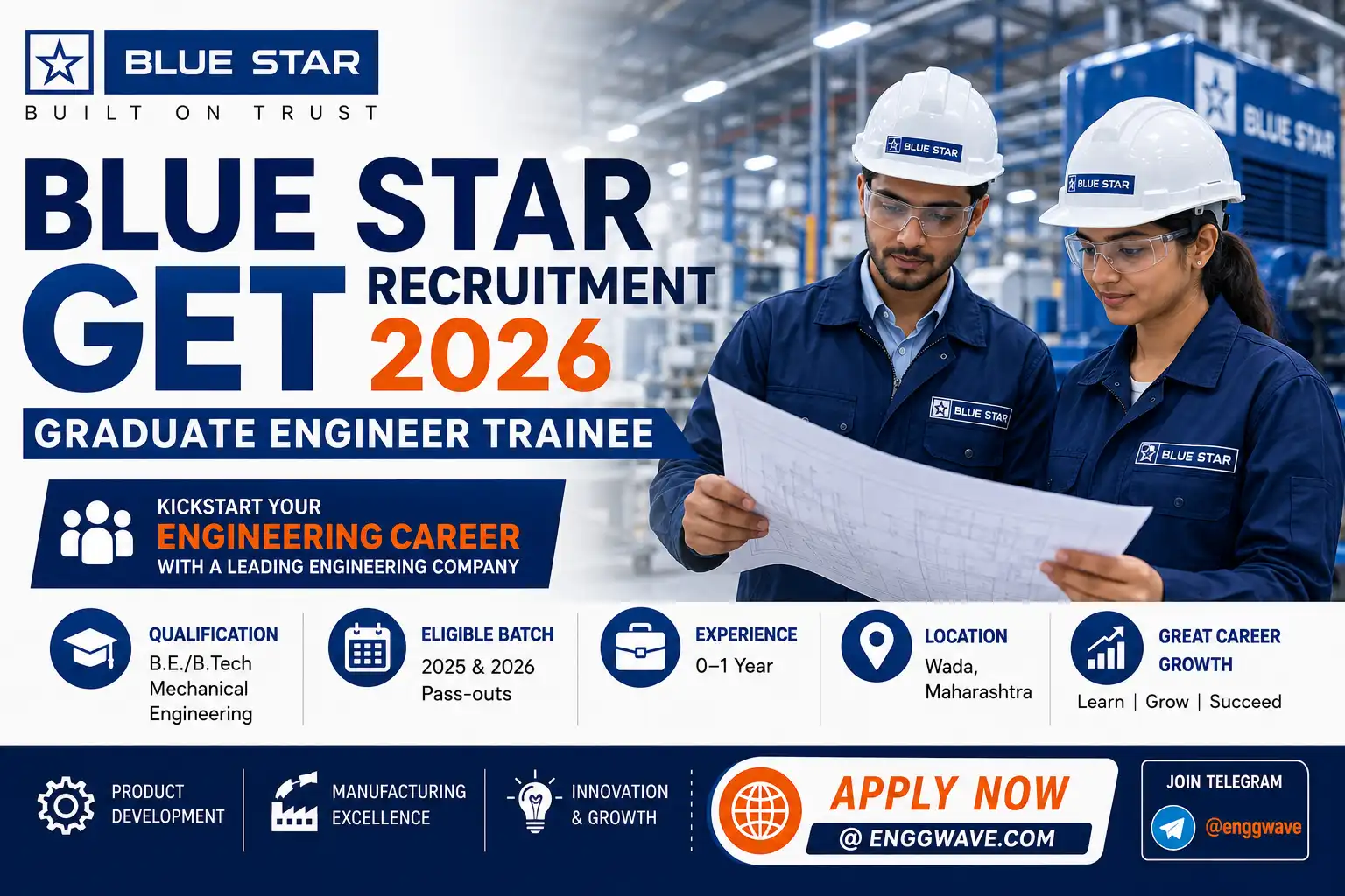 Blue Star GET Recruitment 2026 for Graduate Engineer Trainee Mechanical Engineering Freshers