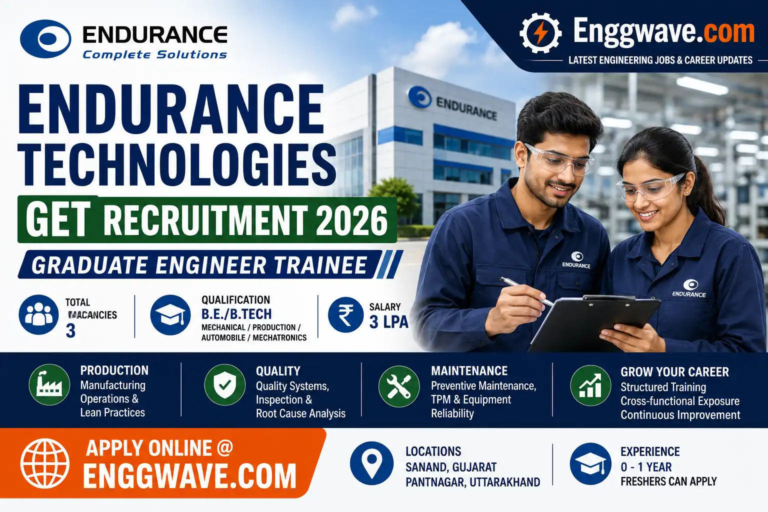 Endurance Technologies GET Recruitment 2026 for Graduate Engineer Trainee