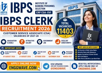 IBPS Clerk Recruitment 2026 notification poster for 11,403 Customer Service Associate CSA vacancies in Public Sector Banks