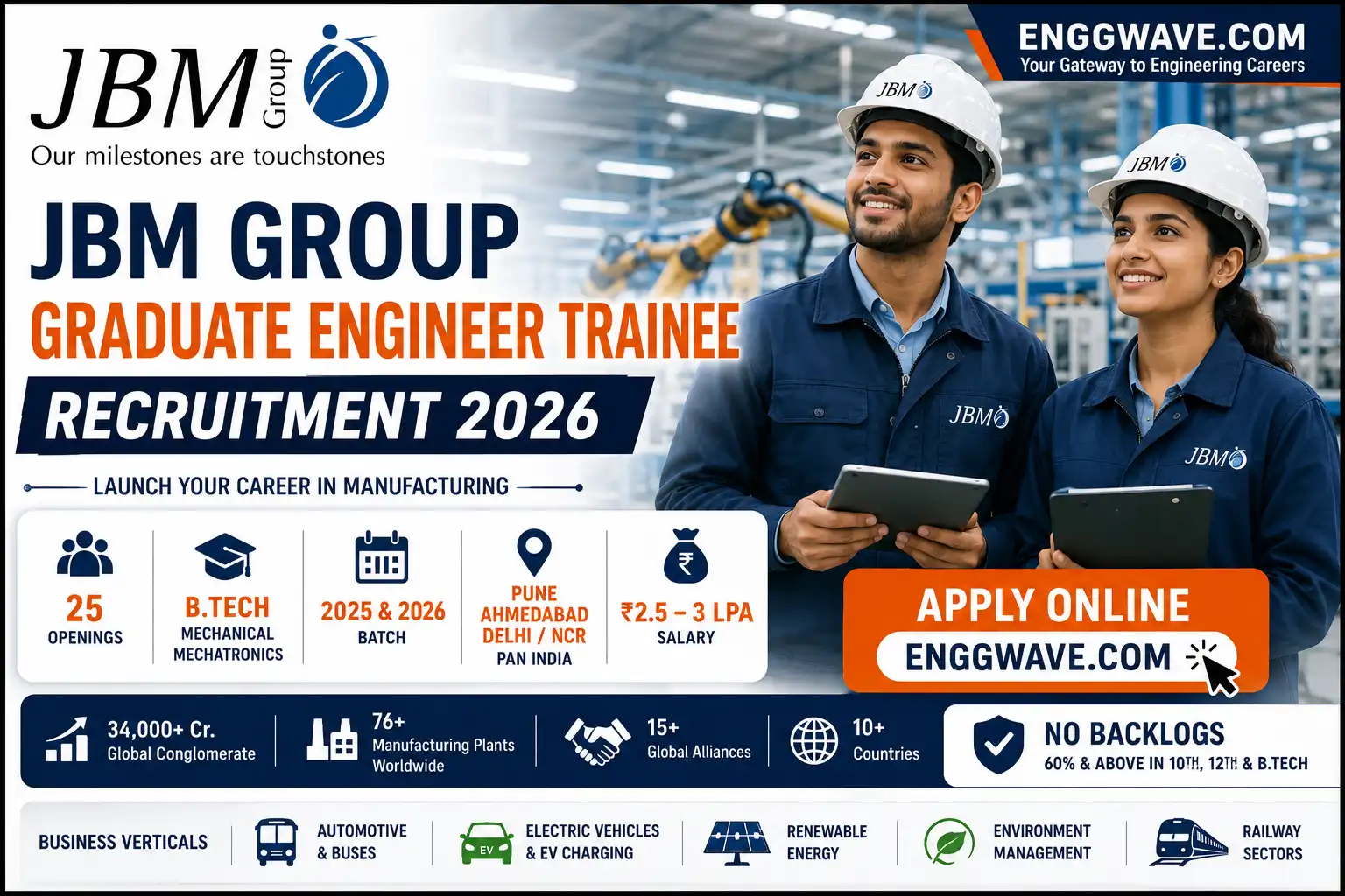 JBM Group Graduate Engineer Trainee Recruitment 2026 for Mechanical and Mechatronics Engineering Freshers