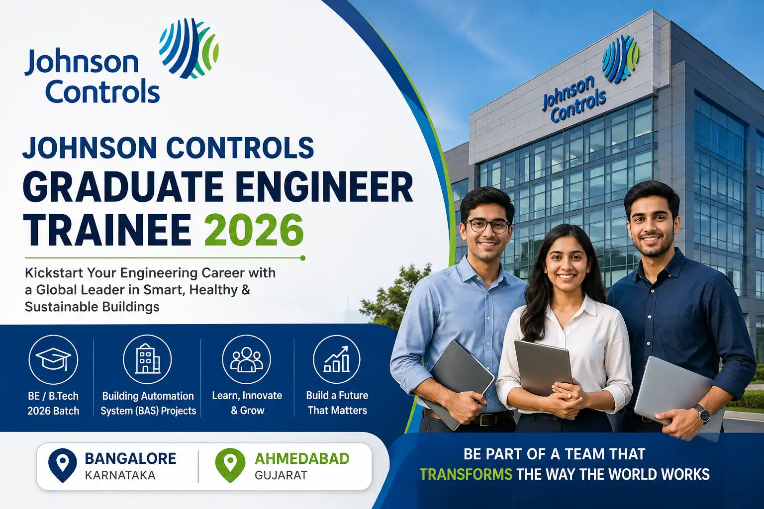 Johnson Controls GET Recruitment 2026 hiring for BE BTech freshers in Bangalore and Ahmedabad