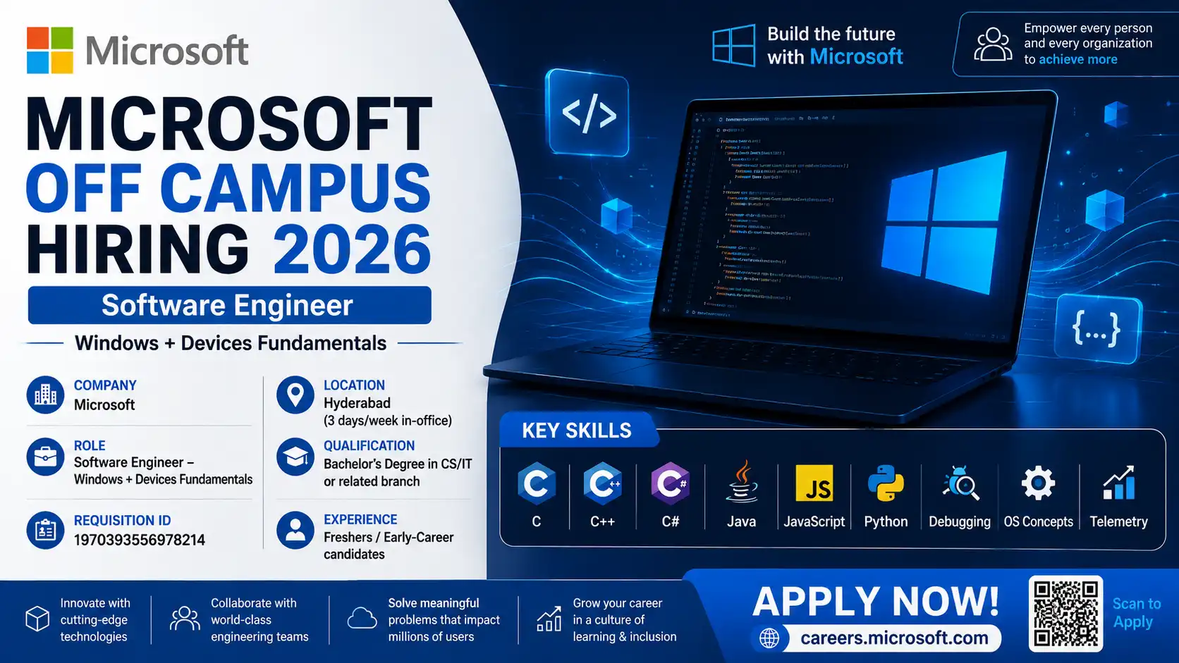 Microsoft Off Campus Hiring 2026 Software Engineer Job Banner