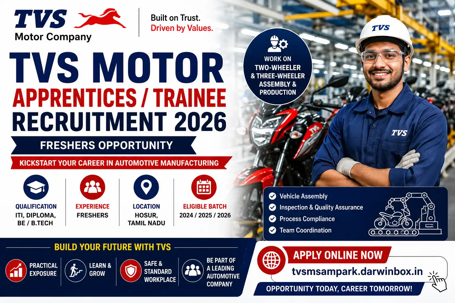 TVS Motor Apprentice Recruitment 2026 for freshers in Hosur
