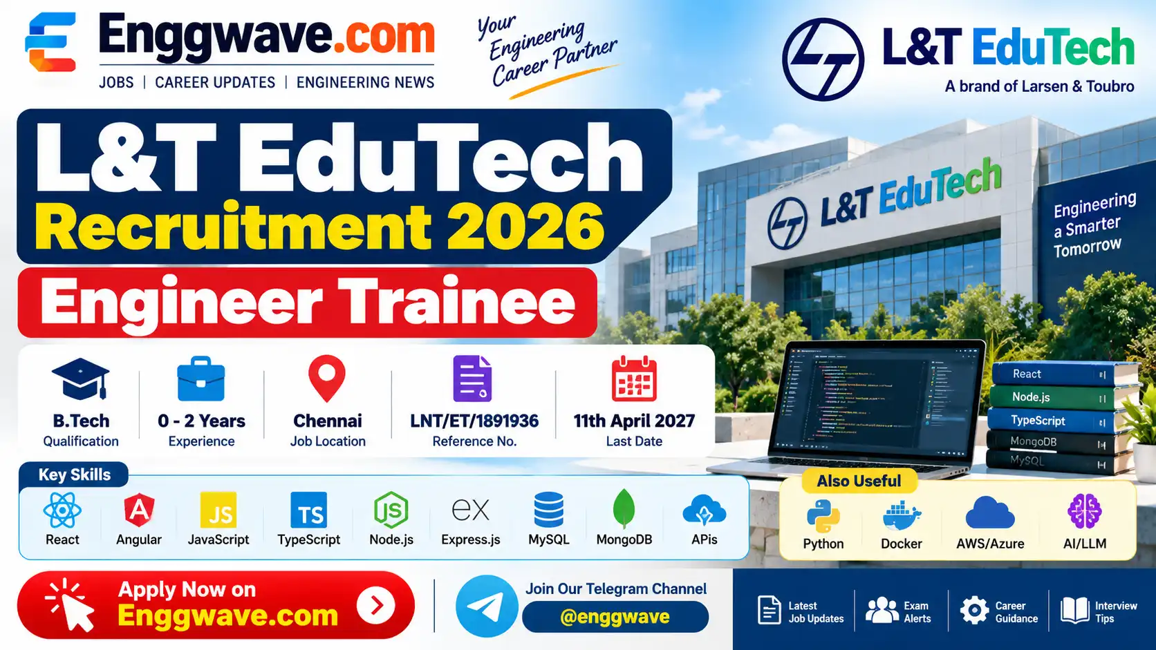 L&T EduTech Recruitment 2026 – Engineer Trainee, Chennai